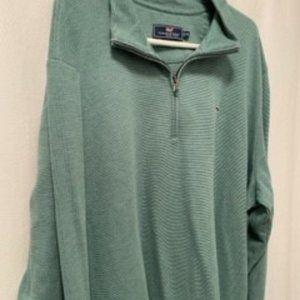 Vineyard Vines- Men's quarter zip- Green/texture small stripe- XXL